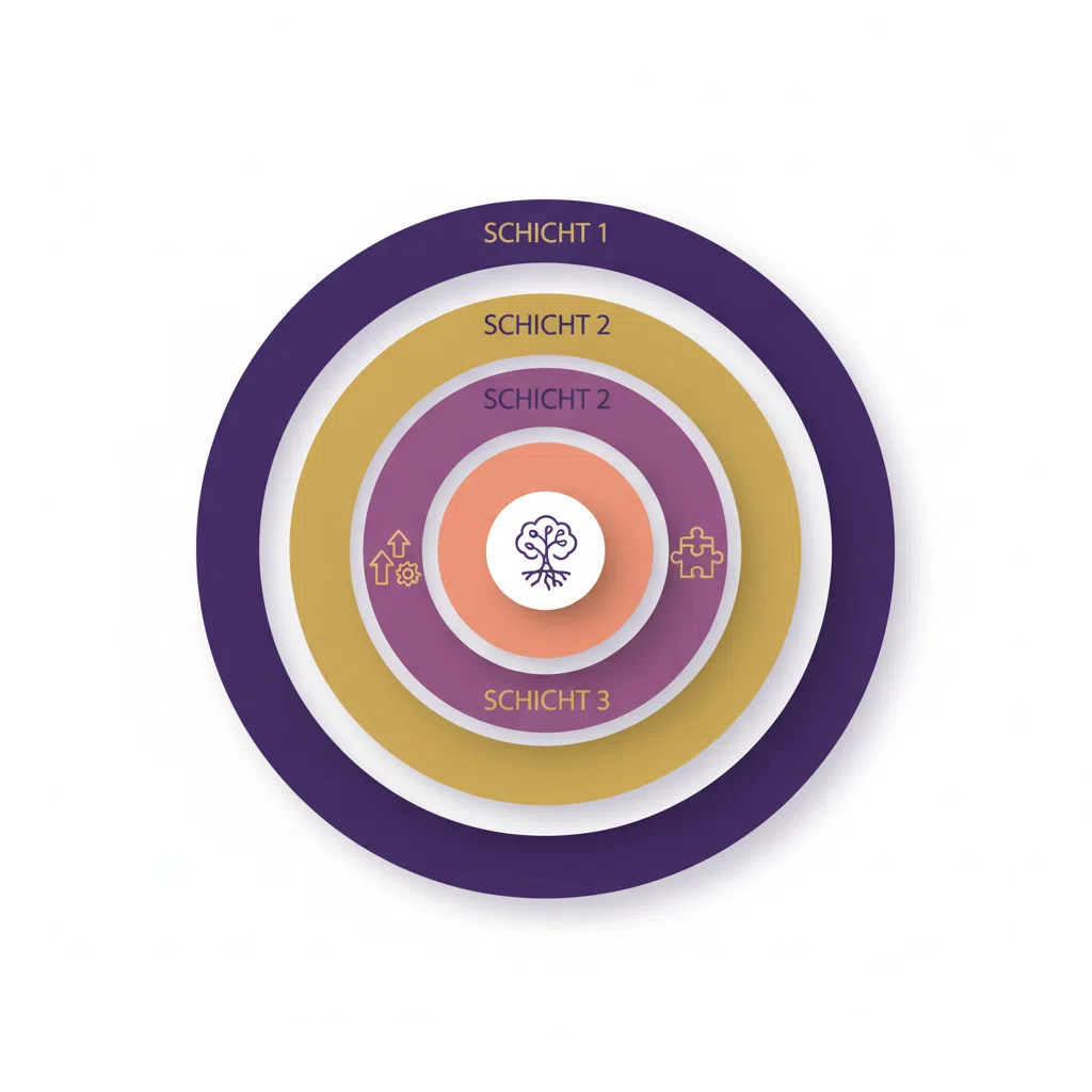 Schematische Infografik: drei abstrakte Kreisebenen in Violett und Gold - symbolische Darstellung von Nährstoffschichten, kein medizinisches Diagramm